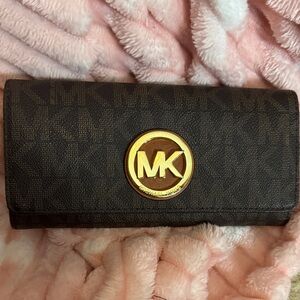 Michael Kors Dark Brown Wallet with Gold Logo